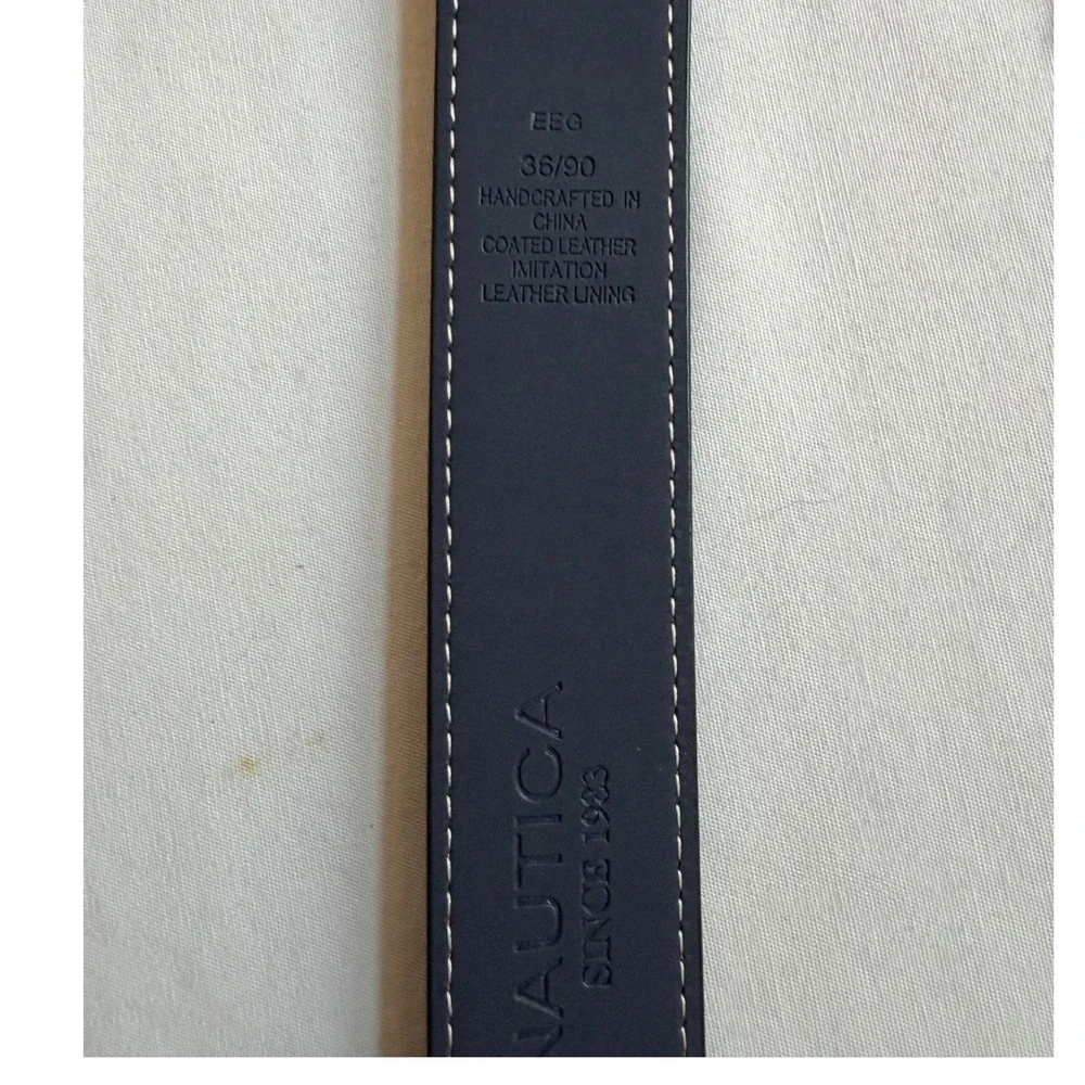Nautica Mens Brown Coated Leather‎ Belt Silver Buckle Size 36 EEG 36/90